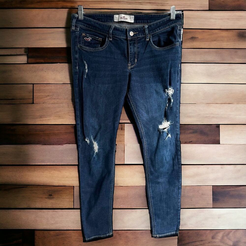 Hollister Womens Jeans Sz‎ 11R Super Skinny Dark Blue 30x31 Ripped Distressed